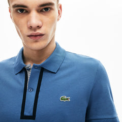 Mens Slim Fit Checkered-Placket Stretch Cotton Piqué Polo | Lacoste Blue • Pq8