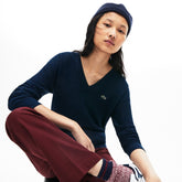 Womens Wo V-Neck Texturized Cotton Sweater | Lacoste Navy Blue / Blue / Black • 0Nf