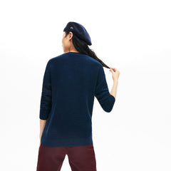 Womens Wo V-Neck Texturized Cotton Sweater | Lacoste Navy Blue / Blue / Black • 0Nf