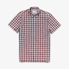 Mens Short Sleeve Plaid Poplin Shirt | Lacoste White / Bordeaux • 1Ny