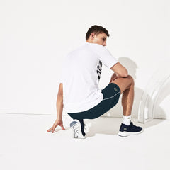 Mens SPORT Novak Djokovic Stretch Print Jersey Polo | Lacoste White / Navy Blue • 522