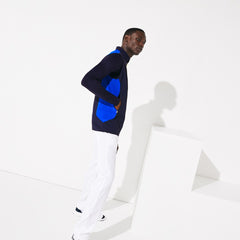 Mens SPORT Stretch Zip Golf Rain Vest | Lacoste Navy Blue / Blue / Flashy Yellow • 4Cs