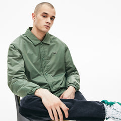 Mens LIVE Buttoned Embroidered Coach Jacket | Lacoste Khaki Green • Fkm