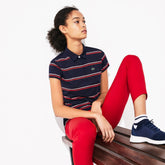Womens Wo SPORT Breathable Stretch Jersey Golf Polo | Lacoste Navy Blue / Pink / Red • 1Mz