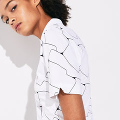 Womens Wo SPORT Printed Stretch Jersey Golf Polo | Lacoste White / Navy Blue • 522