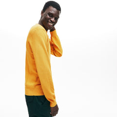 Mens Crewneck Textured Thermoregulating Sweater | Lacoste Yellow / Navy Blue • 1Tv