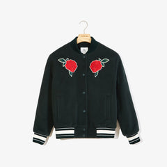 Womens Wo LIVE Rose-Embroidered Varsity Jacket | Lacoste Green • Yzp