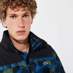 Mens SPORT Color-Blocked Water Resistant Quilted Jacket | Lacoste Black / Blue / Khaki Green • 4Gt