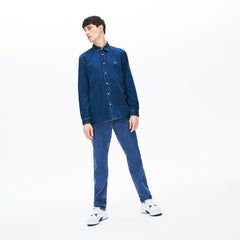 Mens Loose Fit Snap-Button Denim Shirt | Lacoste Blue • Cdz