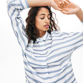Womens Wo Loose Fit Striped Lightweight Cotton Shirt | Lacoste White / Navy Blue / Blue • 1A7