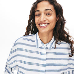 Womens Wo Loose Fit Striped Lightweight Cotton Shirt | Lacoste White / Navy Blue / Blue • 1A7