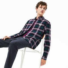 Mens Regular Fit Checkered Flannel Overshirt | Lacoste Bordeaux / White • 91Q