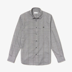 Mens Slim Fit Glen Plaid Cotton Shirt | Lacoste Black / White • 258