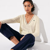 Womens Wo SPORT Technical Wool Blend Golf Sweater | Lacoste White / Navy Blue / Red • 5Ze