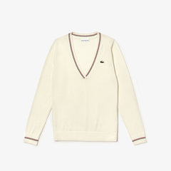 Womens Wo SPORT Technical Wool Blend Golf Sweater | Lacoste White / Navy Blue / Red • 5Ze