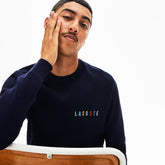 Mens Crewneck Embroidered Cotton Blend Sweater | Lacoste Navy Blue • 166