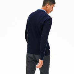 Mens Crewneck Embroidered Cotton Blend Sweater | Lacoste Navy Blue • 166