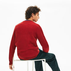 Mens Crewneck Quilted-Sleeve Cotton Piqué Sweater | Lacoste Bordeaux • 43J
