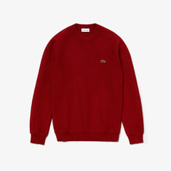 Mens Crewneck Quilted-Sleeve Cotton Piqué Sweater | Lacoste Bordeaux • 43J