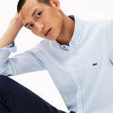 Mens Slim Fit Polka Dot Cotton Poplin Shirt | Lacoste Light Blue • 58M