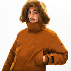 Mens Detachable Faux Fur Hood Long Quilted Parka | Lacoste Brown / Khaki Green • 3Kg