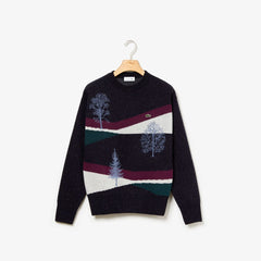 Womens Wo Winter Design Cotton And Wool Blend Jacquard Sweater | Lacoste Navy Blue / Bordeaux / White / Green • 0Nr