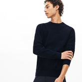 Mens Crewneck Houndstooth Cotton And Cashmere Sweater | Lacoste Navy Blue / Black • Jb1