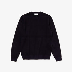 Mens Crewneck Houndstooth Cotton And Cashmere Sweater | Lacoste Navy Blue / Black • Jb1