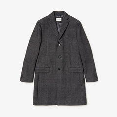 Mens Glen Plaid Wool Blend Chesterfield Coat | Lacoste White / Black • E6V
