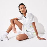 Womens Wo SPORT Geometric Print Breathable Tennis Polo | Lacoste White / Flashy Yellow / Black • 1Qr