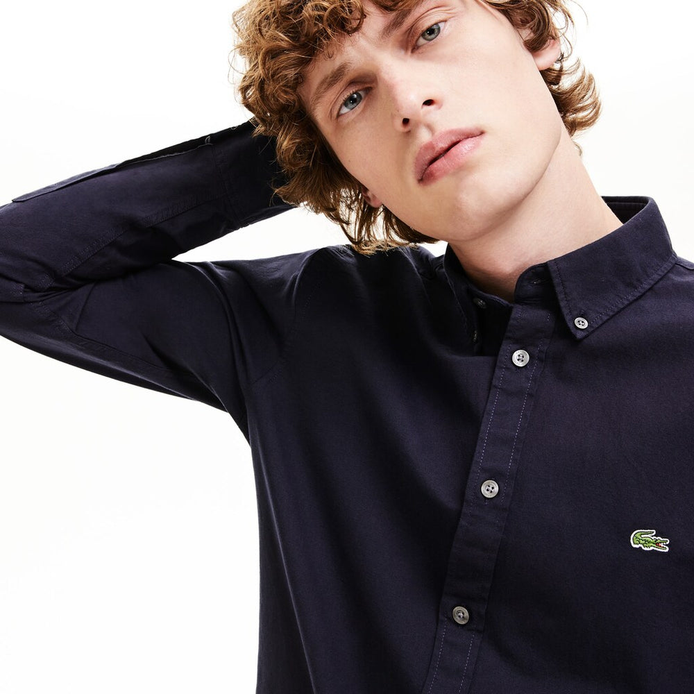Mens Slim Fit Stretch Cotton Shirt | Lacoste Navy Blue • Mxq