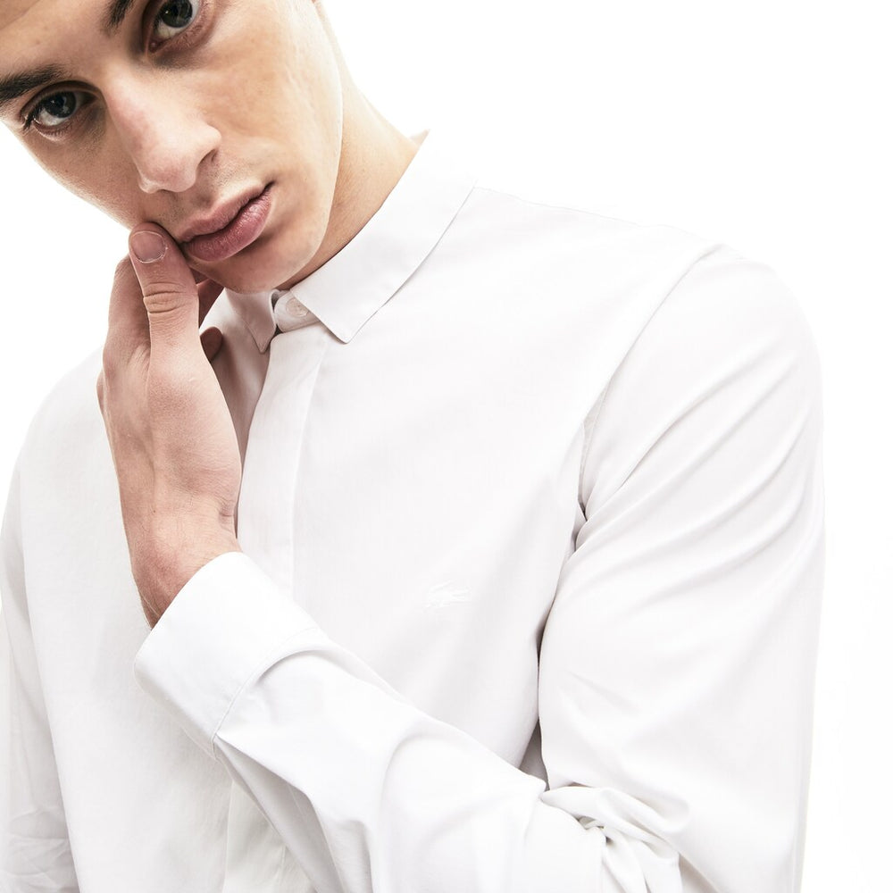 Mens Slim-Fit Stretch Poplin and Jersey Shirt | Lacoste White • 001