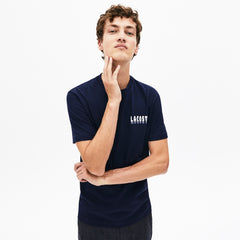 Mens Crewneck 3D-Lettering Cotton T-Shirt | Lacoste Navy Blue • 166