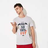 Mens Presidents Cup Breathable Printed Cotton Blend Golf T-Shirt | Lacoste Grey Chine • Cca