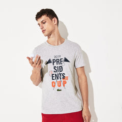 Mens Presidents Cup Breathable Printed Cotton Blend Golf T-Shirt | Lacoste Grey Chine • Cca