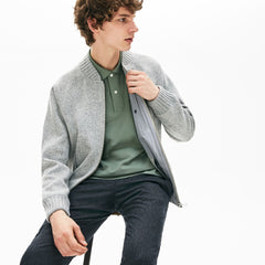 Mens Hybrid Two-Ply Wool Blend Zip Sweatshirt | Lacoste Grey Chine • Cca