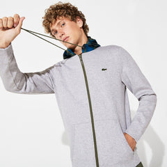 Mens SPORT Contrast Hood Fleece Zip Sweatshirt | Lacoste Grey Chine / Black / Blue / Khaki Green / Orange • 4Hv