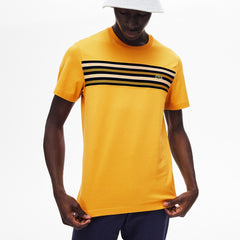 Mens Crew Neck Striped Panel Cotton T-shirt | Lacoste Yellow • 4Bw