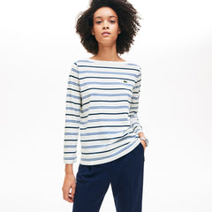 Womens Wo Boat Neck Cotton Blend Sailor Shirt | Lacoste White / Blue / Navy Blue • 14V