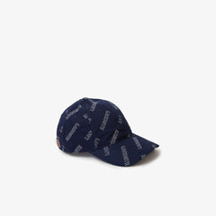 Mens Unisex LIVE Signature-Print Cotton Hat | Lacoste Navy Blue / White • 525