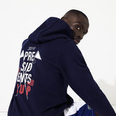 Mens Presidents Cup Hooded Back-Printed Fleece Zip Golf Sweatshirt | Lacoste Navy Blue • 166