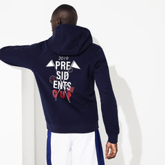 Mens Presidents Cup Hooded Back-Printed Fleece Zip Golf Sweatshirt | Lacoste Navy Blue • 166