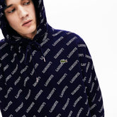 Mens LIVE Hooded Signature Print Fleece Sweatshirt | Lacoste Navy Blue / White • 525