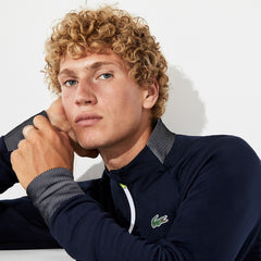 Mens SPORT Breathable UV Protection Golf Sweatshirt | Lacoste Navy Blue / White / Flashy Yellow • 44W