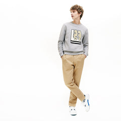 Mens Crewneck L27-Print Cotton Blend Sweatshirt | Lacoste Grey Chine • Cca