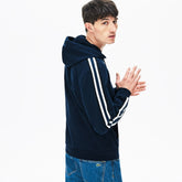 Mens Striped-Sleeve Hooded Zip Fleece Sweatshirt | Lacoste Navy Blue • 166