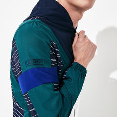 Mens SPORT Hooded Color-Block Tennis Track Suit | Lacoste Navy Blue / White / Green / Navy Blue • 3Wa