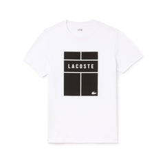 Mens SPORT Crew Neck Lettering Jersey Tennis T-shirt | Lacoste White / Black / White • Bld