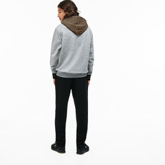 Mens LIVE Leopard Print Hood Fleece Sweatshirt | Lacoste Grey Chine / White • D9R