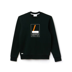 Mens Crew Neck Print Fleece Sweatshirt | Lacoste Green / White • K5E